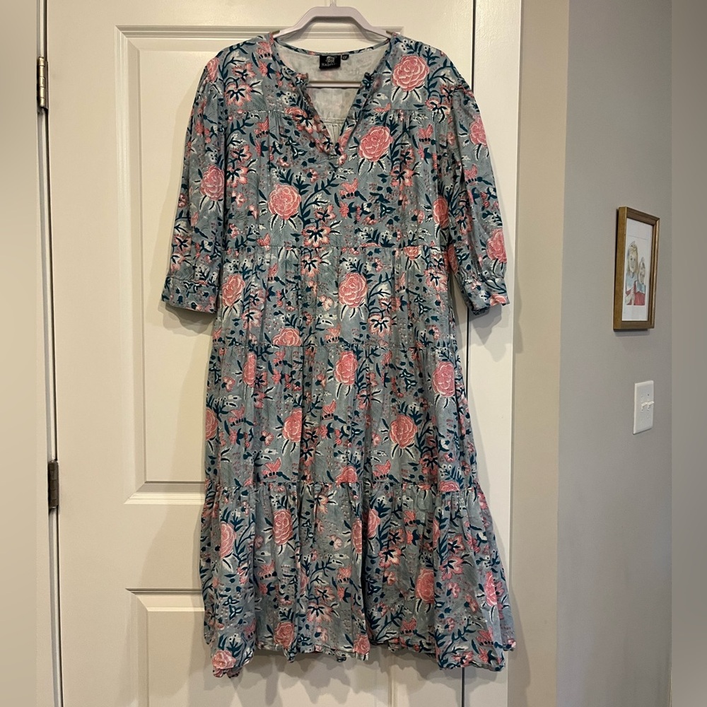 Madison Mathews floral pink dress xxl midi Charleston